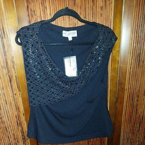 ST. JOHN EVENING BLACK SLEEVELESS WOOL KNIT TOP